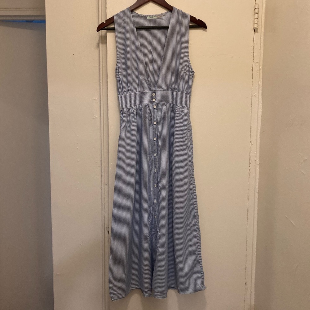 Blue Striped Sleeveless Dress